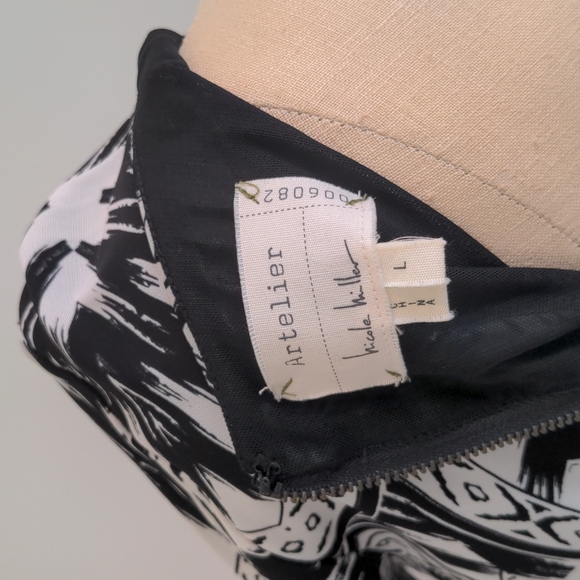 Worn once Nicole Miller Artelier black & white fitted dress size L - Picture 5 of 8